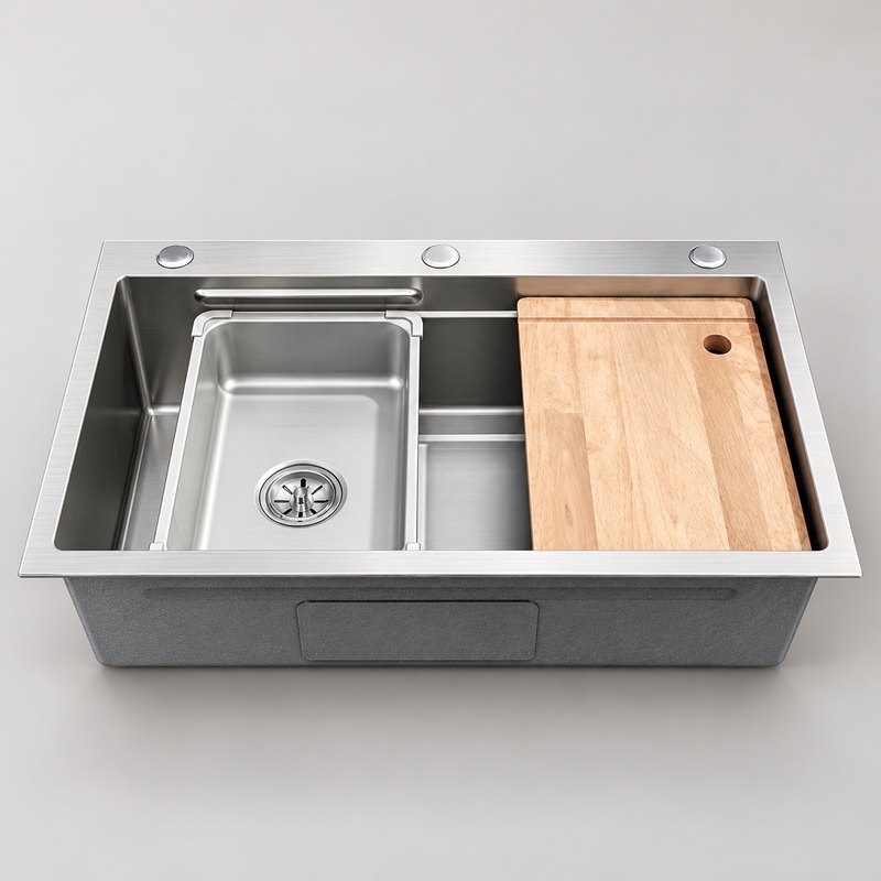 Stainless steel kitchen sink with drainer